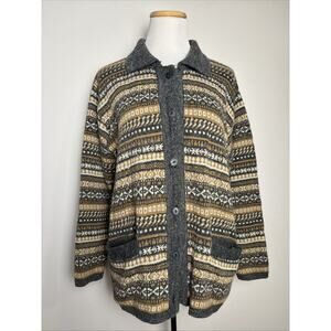 Fair Isle Womens Cardigan Sweater Size Large Button Up Cozy Comfy Preppy Classic